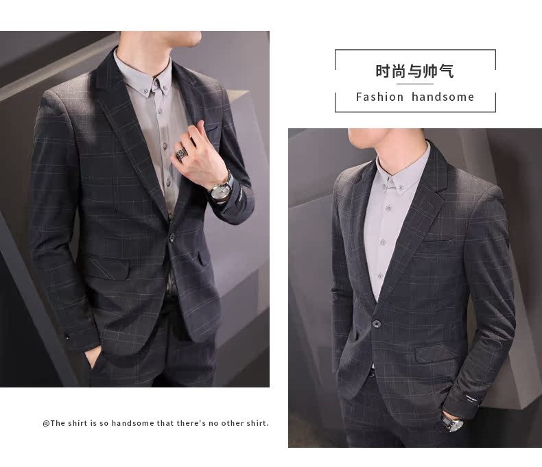 Phiên bản Hàn Quốc của bộ đồ kẻ sọc mỏng phù hợp với nam giới kinh doanh bình thường phù hợp với thanh niên áo khoác chuyên nghiệp váy chân nhỏ shop quần áo nam