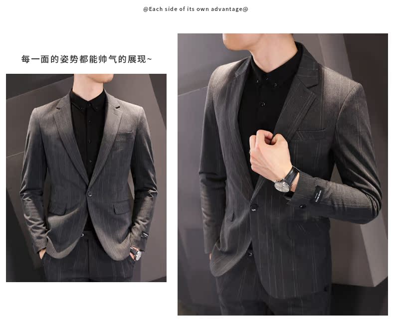 Phiên bản Hàn Quốc của bộ đồ kẻ sọc mỏng phù hợp với nam giới kinh doanh bình thường phù hợp với thanh niên áo khoác chuyên nghiệp váy chân nhỏ shop quần áo nam