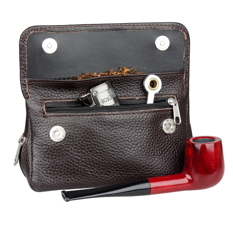vikss first layer cowhide pipe pack genuine leather portable 2 buckets high capacity heather pipe accessories consumables pack