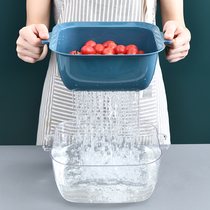 Kitchen washing basin drain basket Plastic double-layer pool Amoy rice artifact creative household washing fruit plate washing basket