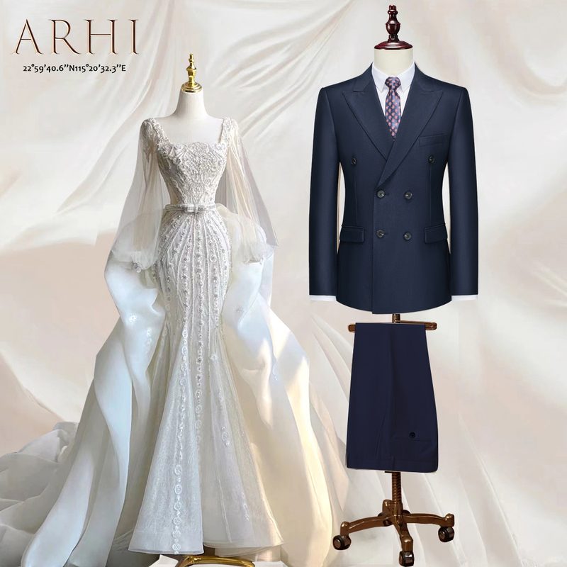 Arhi Wedding Suit Store Double-Breasted British Style Slim Fit Groom Suit Set Men's Wedding Business Formal Wear 2201