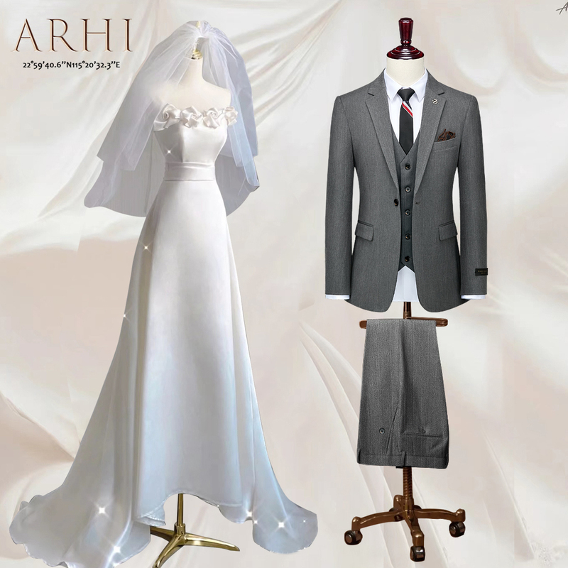Arhi Wedding Suit Shop Groom's Suit Set Men's Wedding Business Formal Wear Gray Slim Fit British Style 9831 Model Arhi Wedding Suit Shop Groom's Suit Set Men's Wedding Business Formal Wear Gray Slim Fit British Style 9831 Model