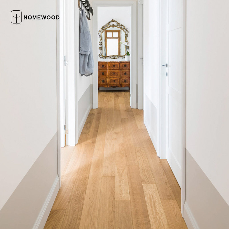 European white oak floor pure solid wood log lock 18mm thick geothermal floor heating indoor home cool color Nordic E0