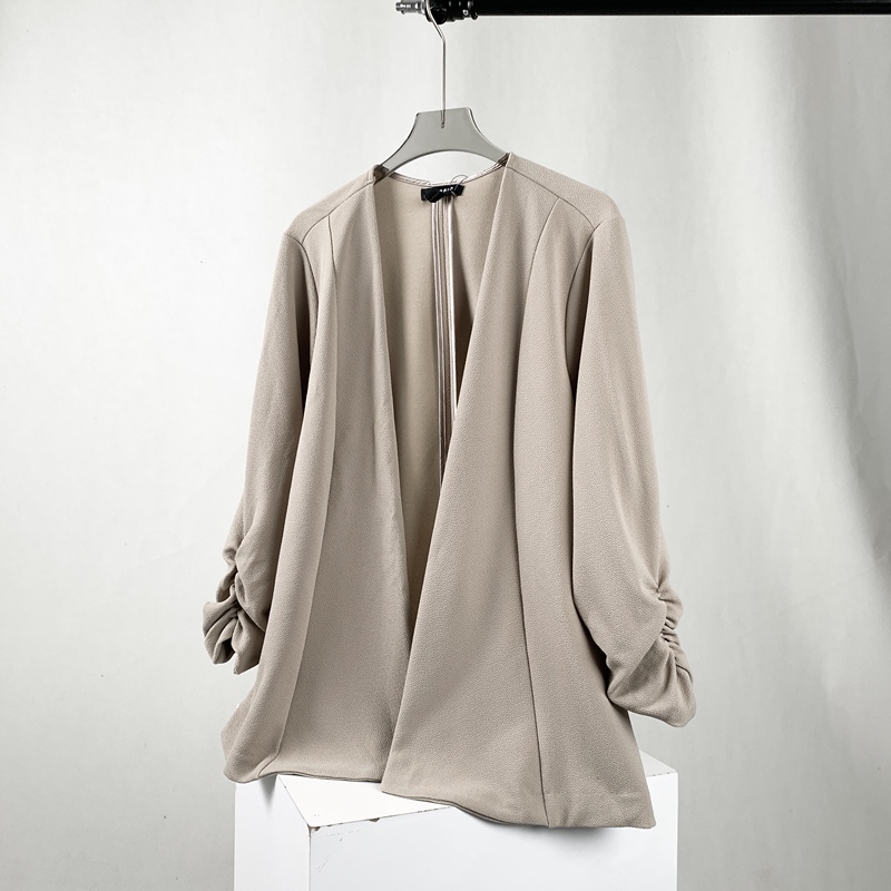 8107【Ruched Design】American Plus-Size Brand Women's Solid Color Buttonless Cardigan Ruched Long-Sleeve Jacket 8107【Ruched Design】American Plus-Size Brand Women's Solid Color Buttonless Cardigan Ruched Long-Sleeve Jacket
