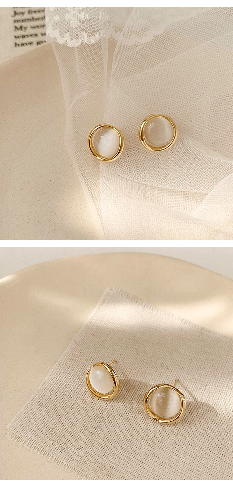 Korean high-end cat eye stone earrings with a cold simple style, versatile temperament, earrings, and accessories for women_voghion.com