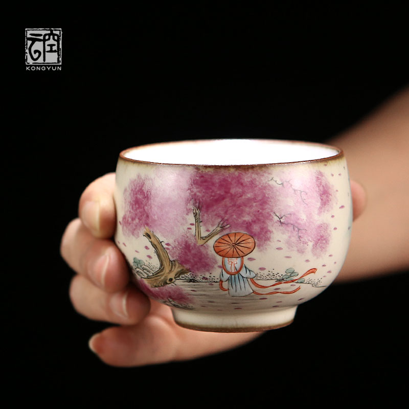 Air cloud Jingde Town hand - drawn water point peach flower cup Yu kiln can make small tea cup ceramic kung fu tea set