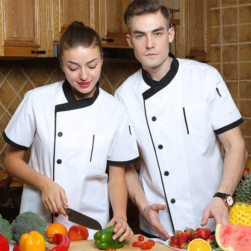 Chef's suit Male short sleeve Summer hotel Catering rear kitchen Egg Pastry Baking breathable and thin single-row button custom-made