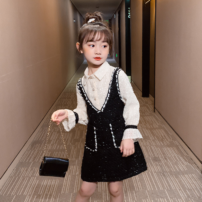 Girls Korean Western style dress 2021 early autumn new children's dress middle and large children's fake two-piece shirt princess skirt