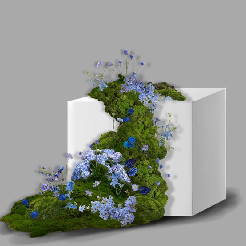 Blue-Green Moss Waterfall Niche Hand-Painted Floral Art Material File Fake Stone Effect Image Blue-Green Moss Waterfall Niche Hand-Painted Floral Art Material File Fake Stone Effect Image