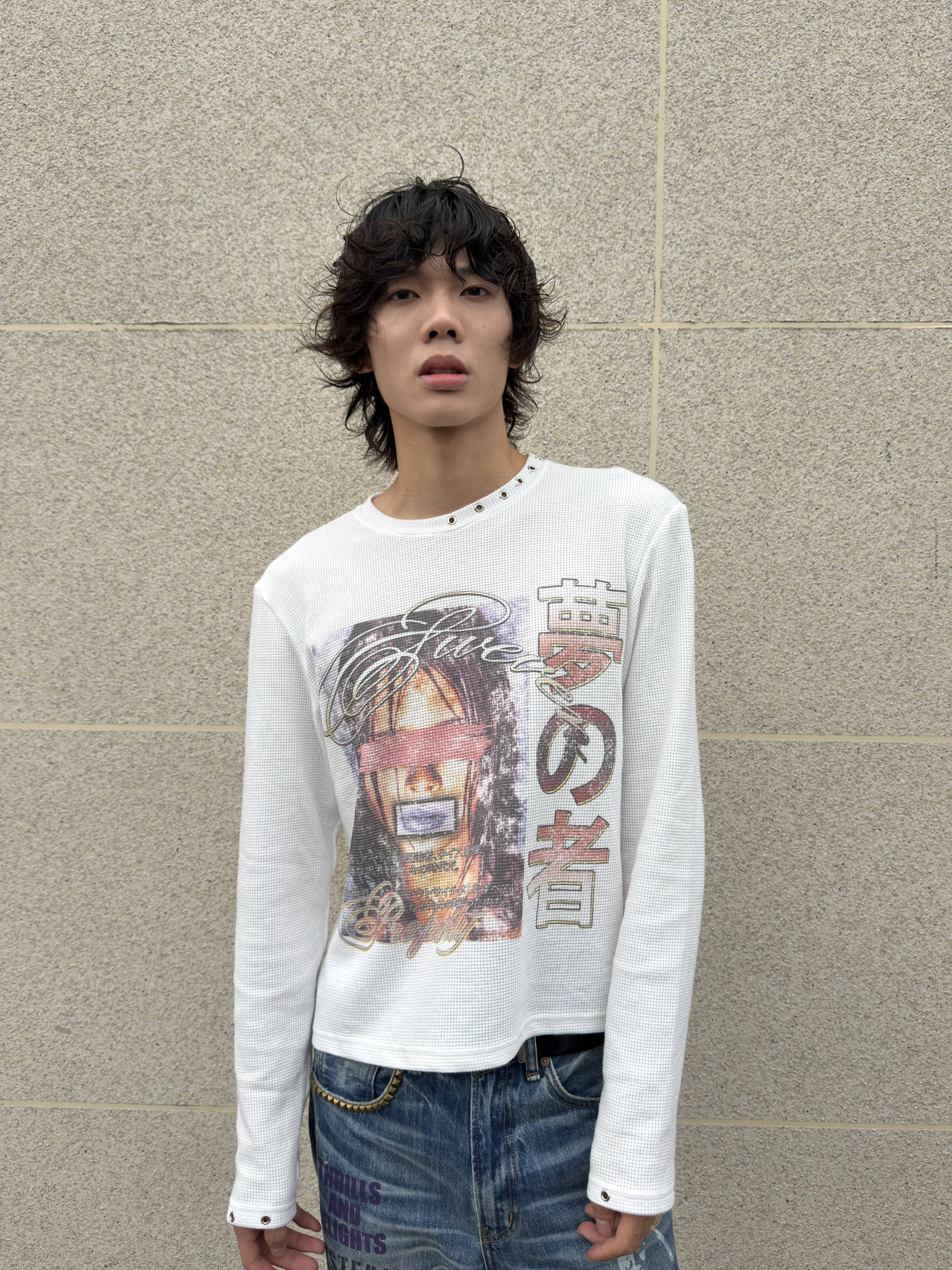 VOWPROGRESS Studded 280g Waffle Long-Sleeve Tee