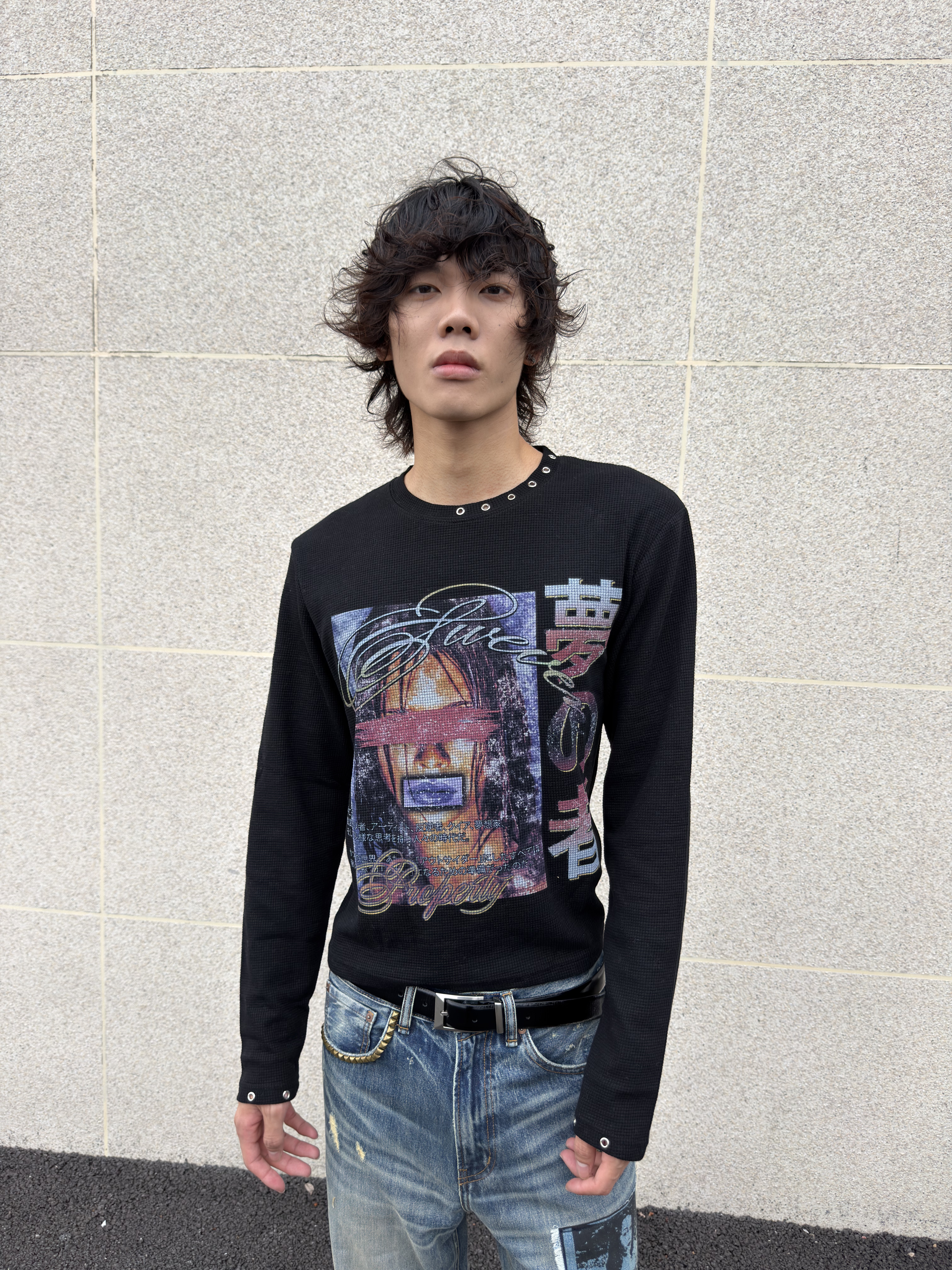 VOWPROGRESS Studded 280g Waffle Long-Sleeve Tee