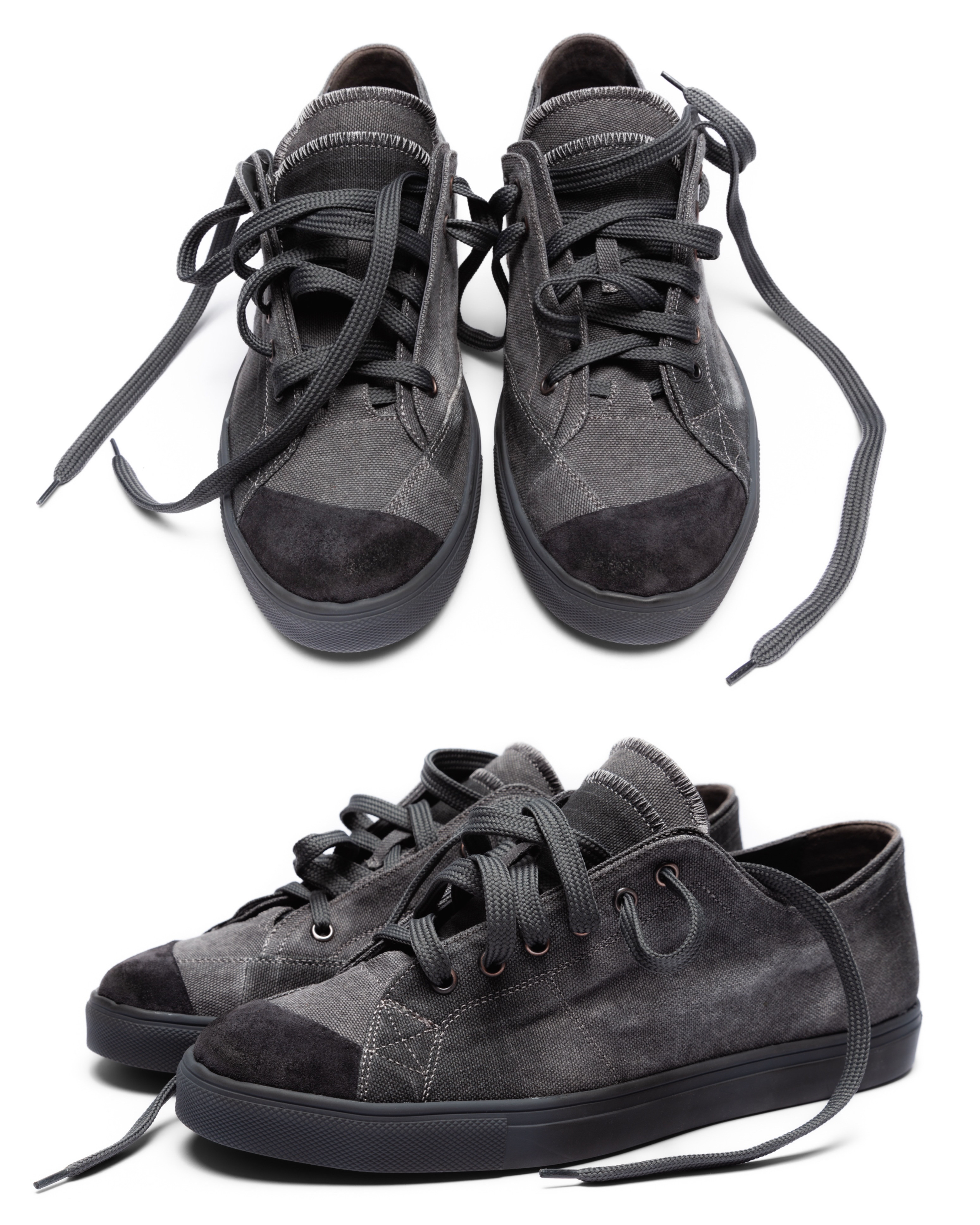 VOWPROGRESS Double-Layer Canvas Denim Low-Top Sneaker