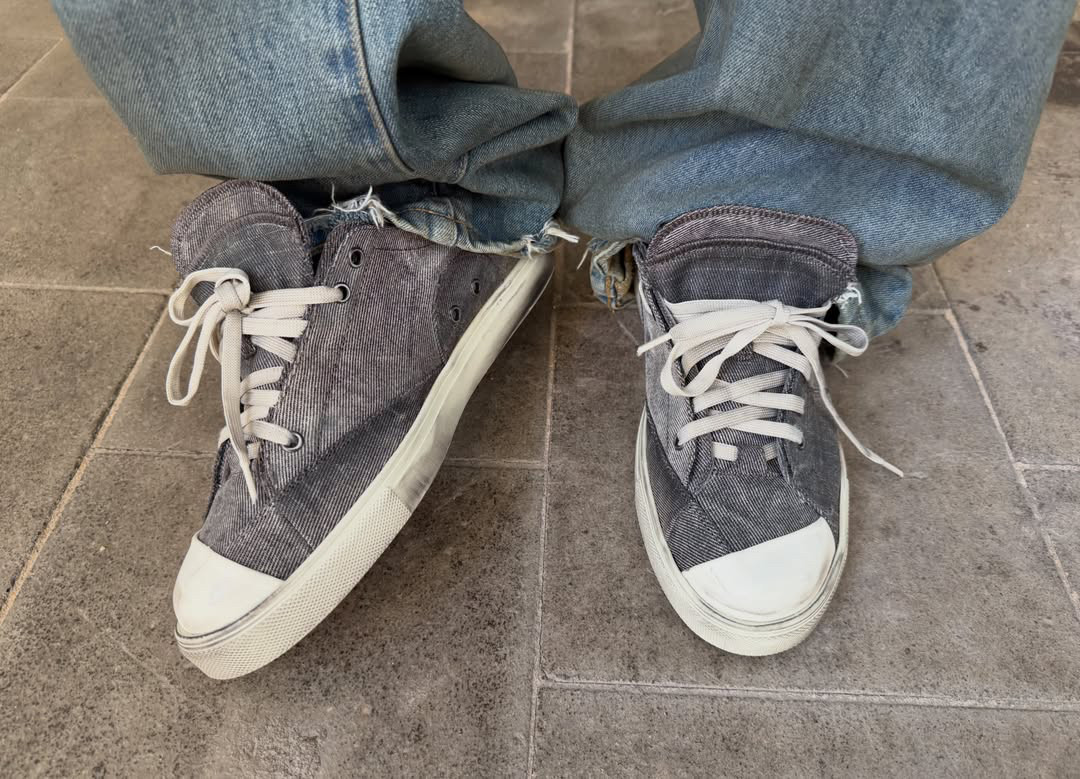 VOWPROGRESS Double-Layer Canvas Denim Low-Top Sneaker
