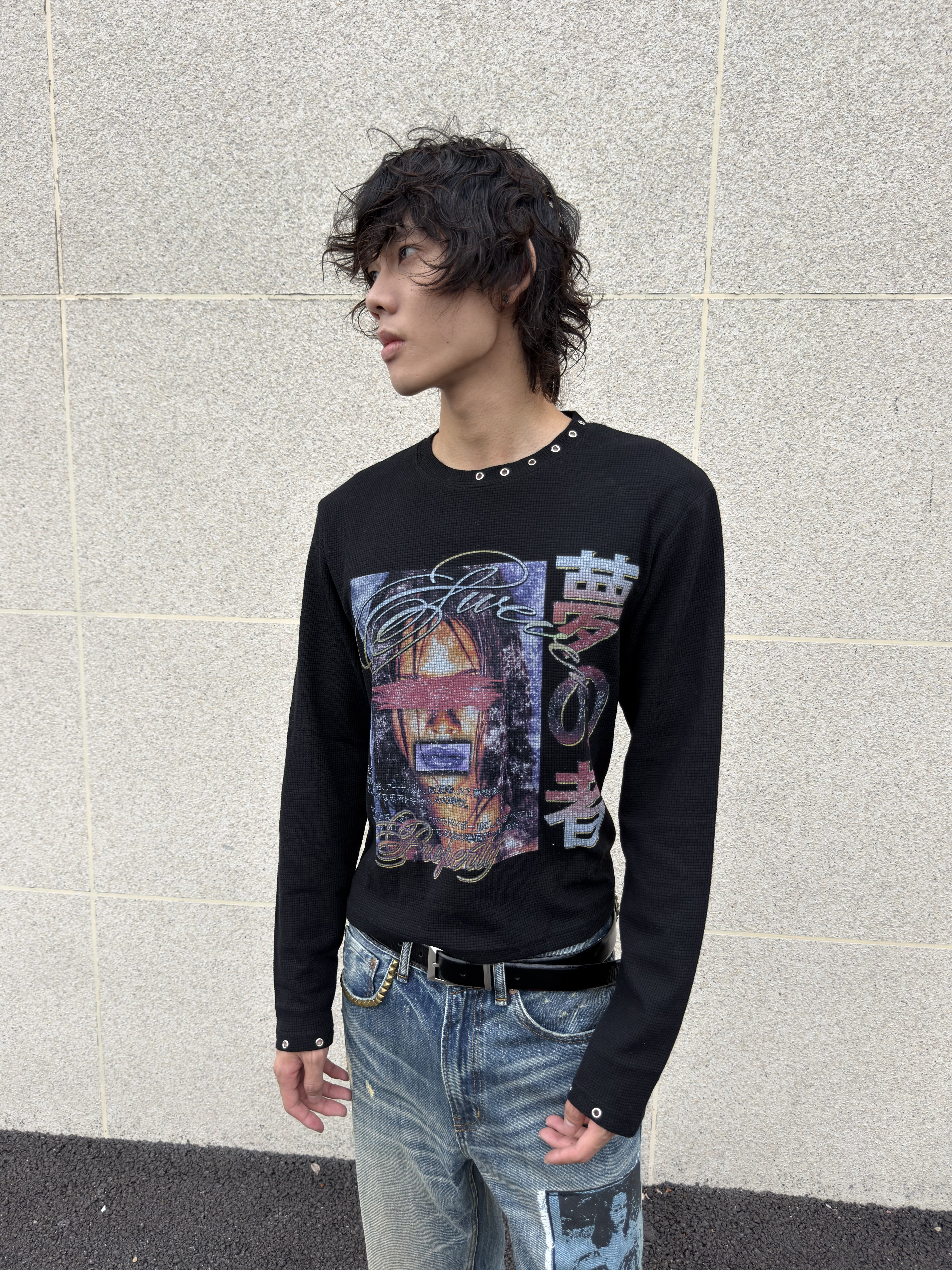 VOWPROGRESS Studded 280g Waffle Long-Sleeve Tee