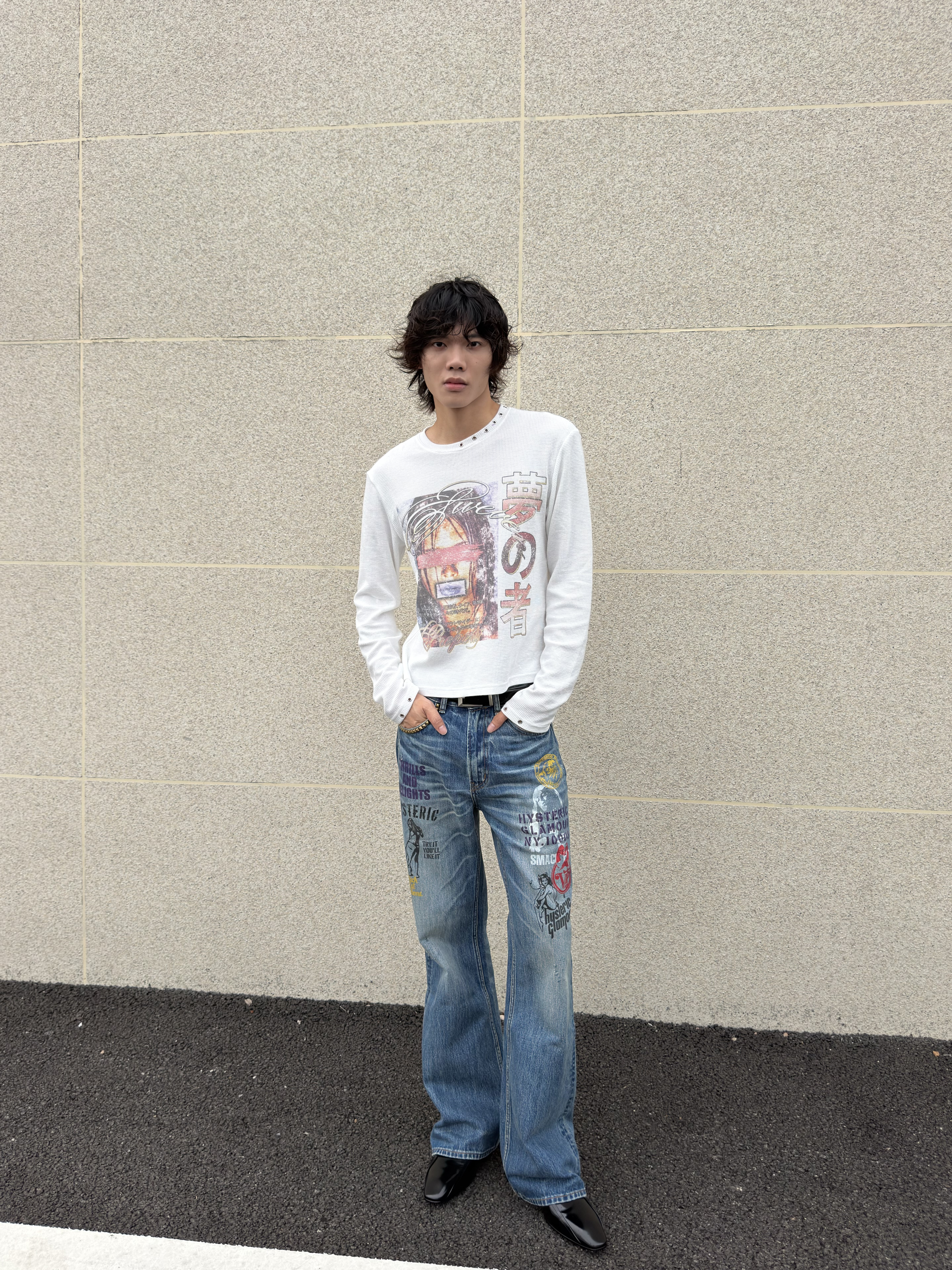 VOWPROGRESS Studded 280g Waffle Long-Sleeve Tee