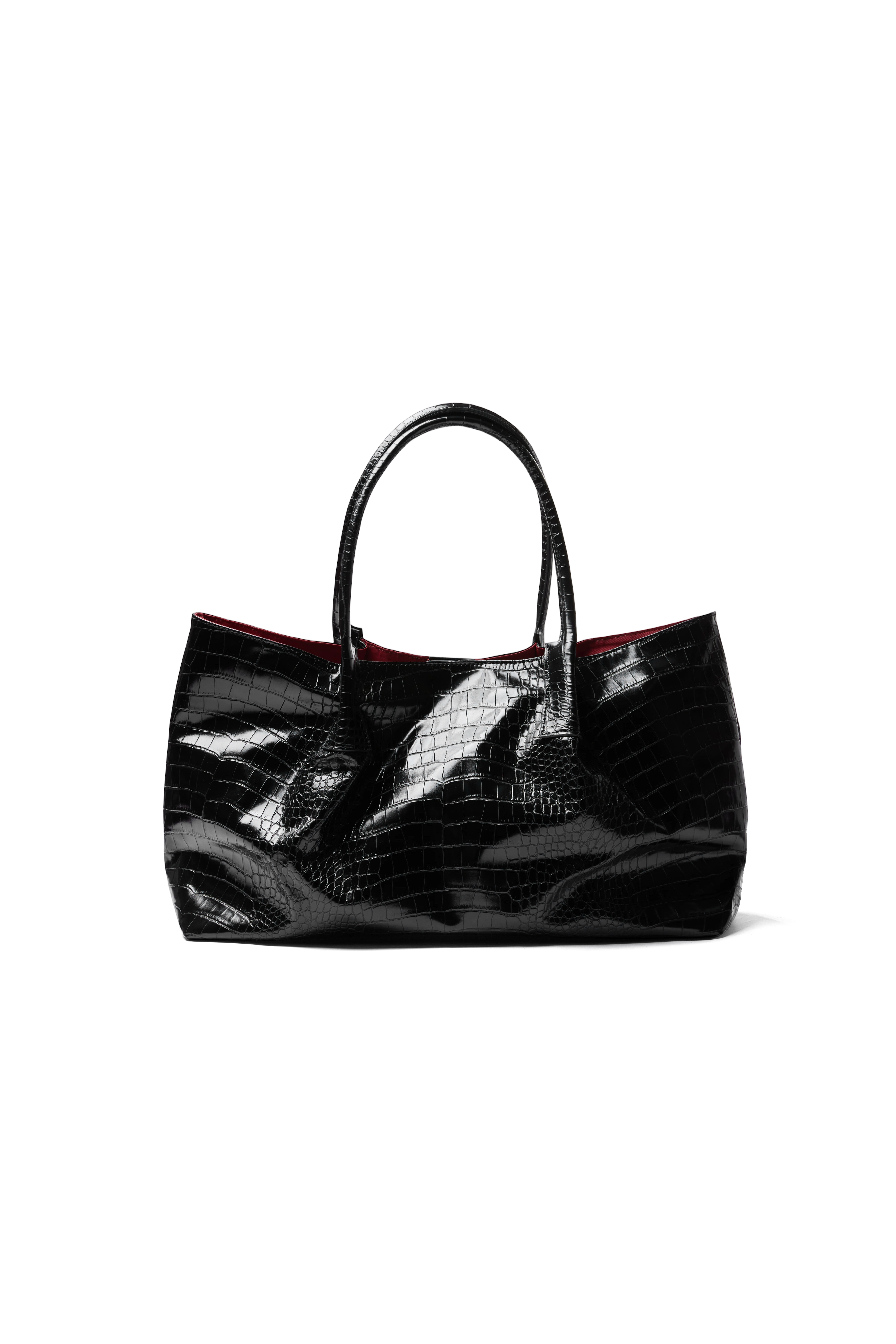 VOWPROGRESS Croc-Embossed Ruched Faux Leather Tote Bag