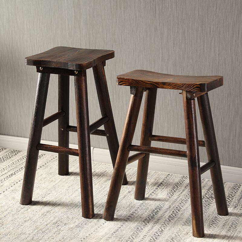 New Solid Wood Bar Bench Dining Chair Home Retro Log Bar Chair Brief Casual High Foot Stool Front Desk Chair Bookroom-Taobao
