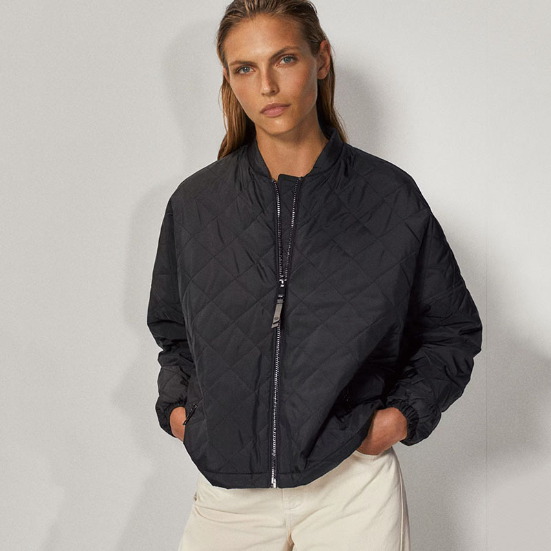 Md Women's Clothing 2023 Winter New Lightweight Casual Simple Black Quilted Cotton Flight Jacket Cotton Coat