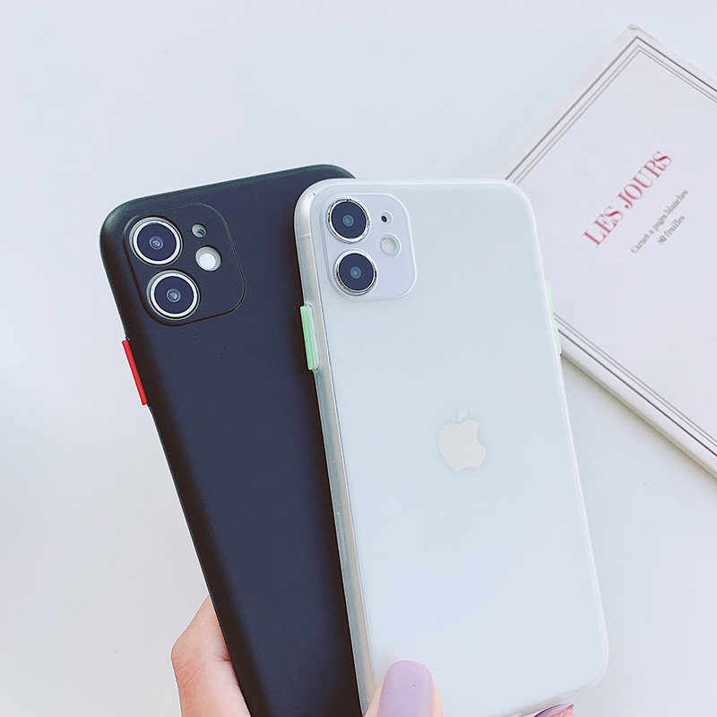 簡約黑白磨砂撞色按鍵適用iphone12 Mini 11 Pro Max手機保護殼蘋果11 Xr X Xs Max創意個性防摔8plus 7p Se2男女