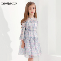 LynnMilo Lynn McRoe 2022 Girls Snow spun Chopped Flowers dress Dress Ocean sweetness Beauty Bag Long sleeves 100 Pleated Skirt