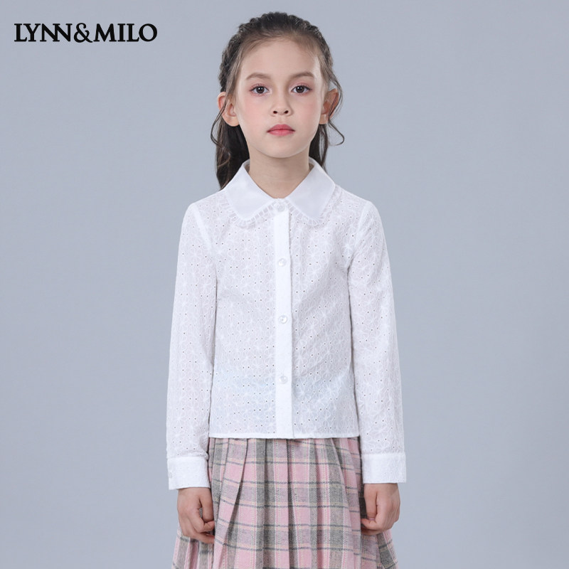 Lynn Milo Myro 2023 Girl Shirt Fresh Cotton Embroidery Child dress white long sleeve tops