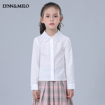 LynnMilo Lino 2022 Spring Autumn Girl Shirt Fresh Pure Cotton Embroidered Children Dress White Long Sleeve Blouse