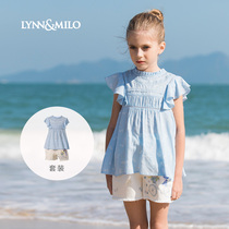 LynnMilo Lynn McRochild dress 2022 Summer girl Lotus Leaf sleeve T-shirt Casual Shorts Foreign Air Suit