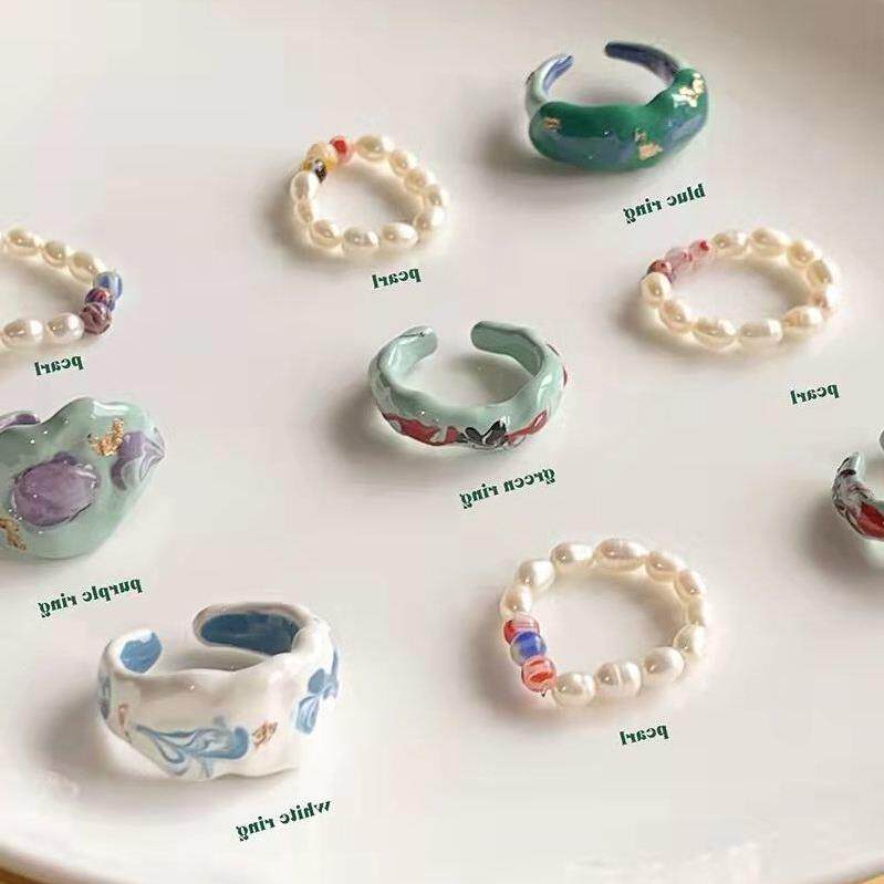 复古滴釉开口戒指高级感简约女小众设计个性拼色情侣叠戴