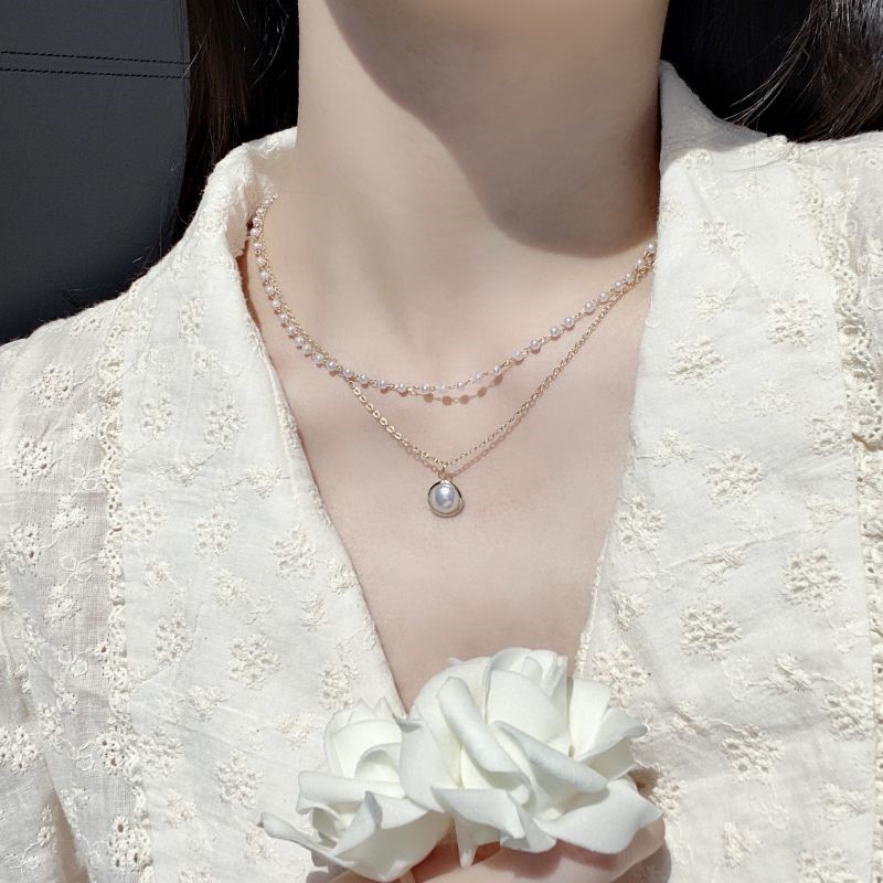 choker net red retro s simple double layer pearl necklace with female damp lock bone necklace neck with cross neck necklace