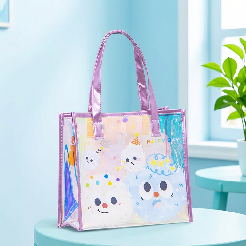 Shangying@Four Candy Pom-Poms Colorful Laser Bag Swimming Beach Large Capacity Portable Handbag Shoulder Bag