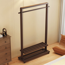 Solid wood clothes hanger floor-standing clothes hanger bedroom coat rack household mobile clothes rack indoor simple clothes drying rack