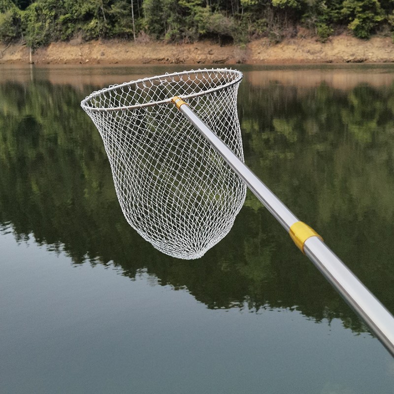 Stainless steel vigorous horse fishing net rod Transcript fishing gear anti-hanging mesh head fishing gear telescopic lever Folding Nets Fishing Nets