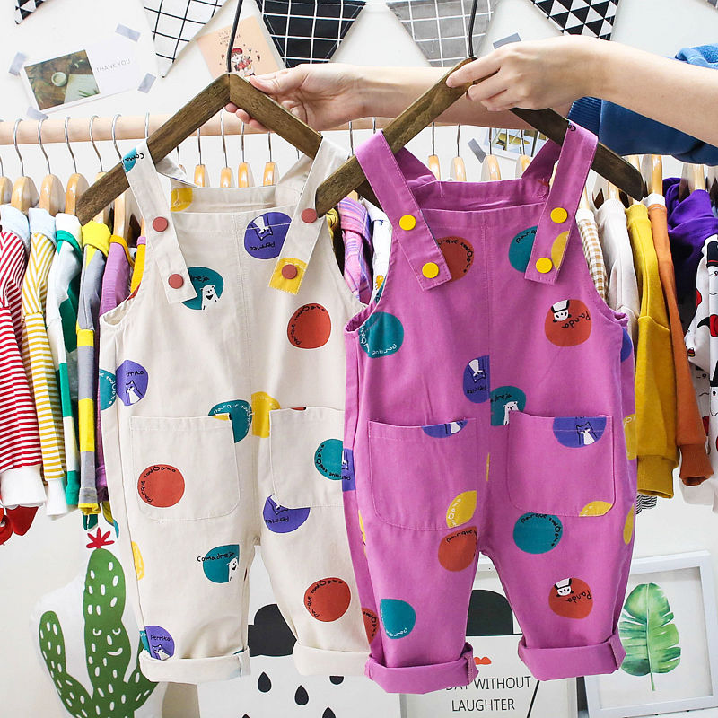 Baby foreign gas cartoon polka dot suspender pants little children tide pants 2020 spring and autumn baby boy boys and girls Korean version casual pants