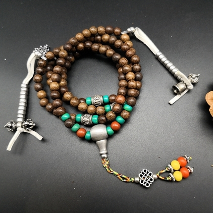 Original exquisite 6mm Vietnam flower chenan incense 108 beads 925 silver temple brought back