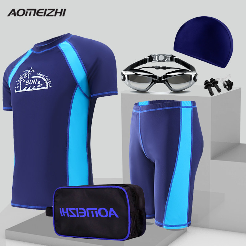 Swimsuit men's tops five-point professional anti-embarrassment men's hot spring swimming trunks equipment full-body men's boxer suit