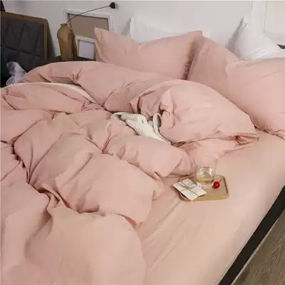 Cotton water wash cotton four-piece cotton bed sheet quilt cover Nordic quilt three-piece set 100 bedding spring summer D