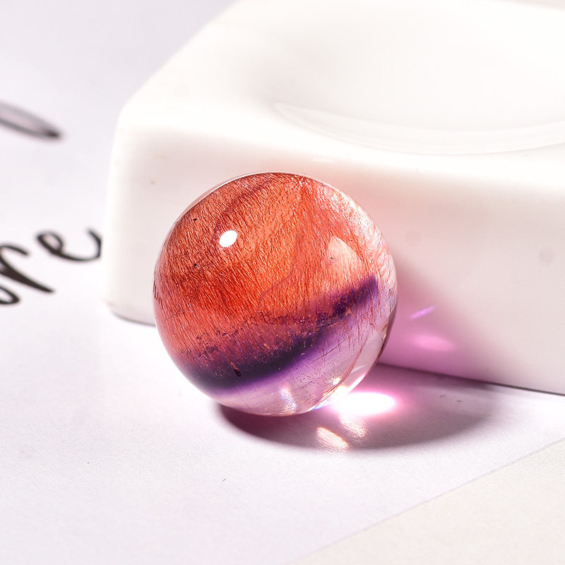 Natural purple and orange two-color super seven-handed marbles Men and women Duobao pendant DIY jewelry with beads Yellow super seven scattered beads