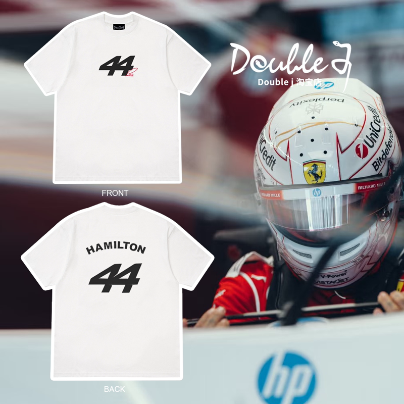 F1 Racing Ferrari T-Shirt Hamilton 44 Signature Fan Merchandise Commemorative Short-Sleeved T-Shirt Unisex Pure Cotton