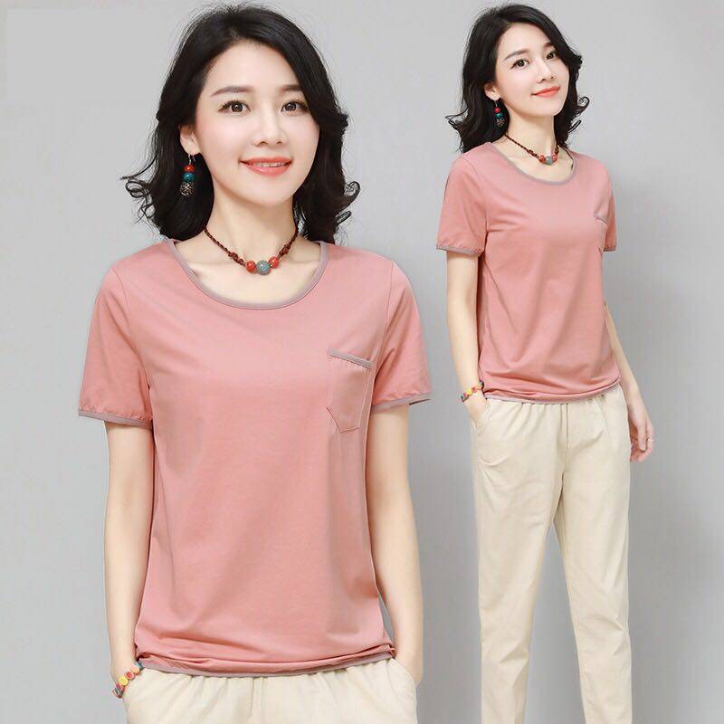 (95% cotton) New Korean version Summer women's clothing short sleeves T-shirt female half sleeve loose 100 hitch T-shirt blouse