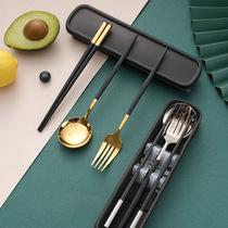 Cutlery cute stainless steel portable cutlery suit chopsticks portable three sets fork Spoon Chopsticks box Students