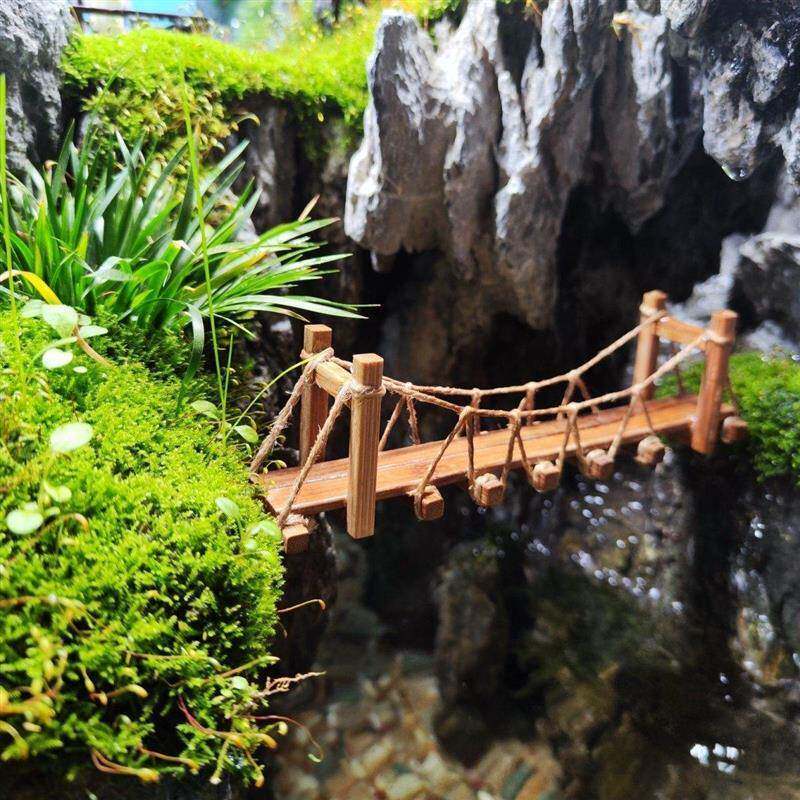 Surface-cylinder building scenery small hanging bridge swinging piece ecological landscape fake mountain hanging bridge ancient wind emulated bridge water wooden fish tank-Taobao