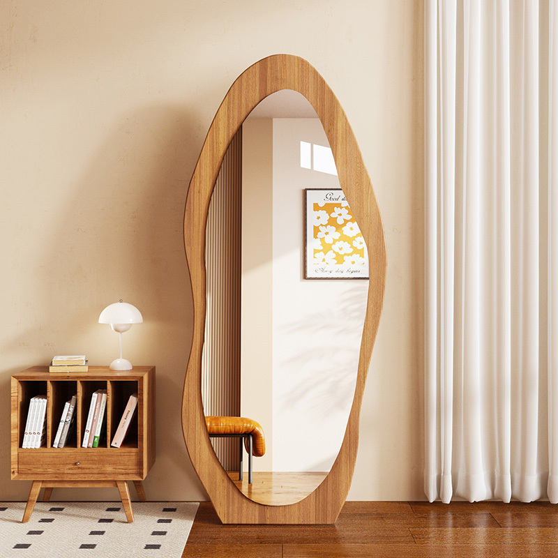 Vintage-Style Full-Length Floor Mirror for Home Use, Irregular-Shaped Mango Dressing Mirror for Living Room, High-End Wall-Mounted Dressing Mirror