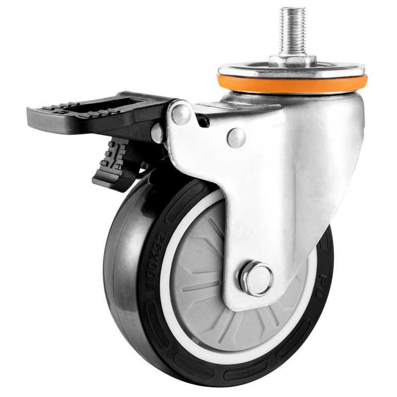 Universal castors 2 5 3 4 5-inch M8 M10M12M14M16 silk bar with brake abrasion resistant polyurethane wheel-Taobao