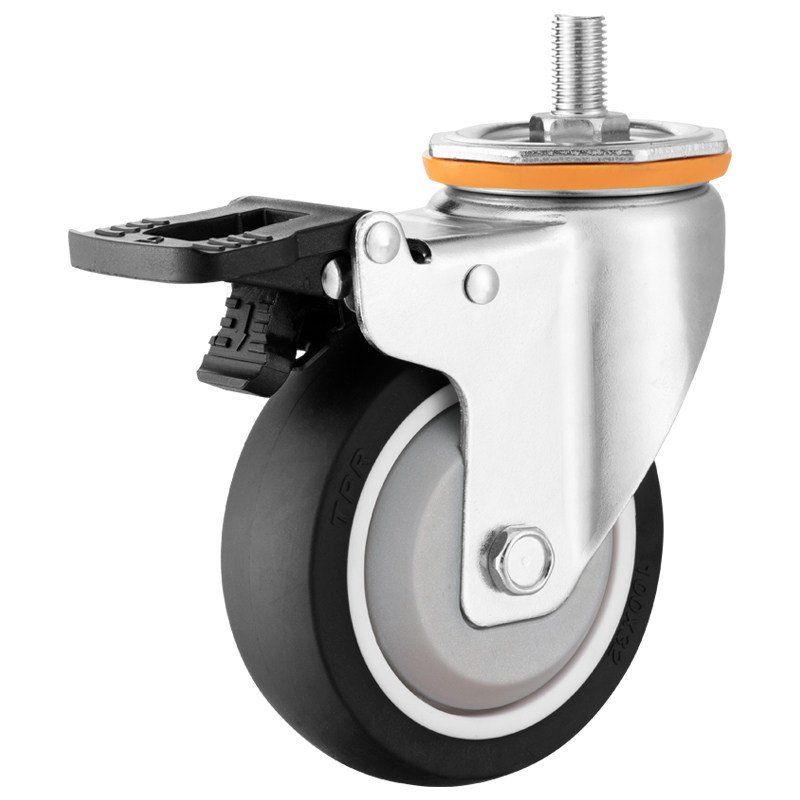 Mute casters 2 5 3 4 5 inch wheels M10 wire M12 wire rod universal belt brake universal wheel anti-winding