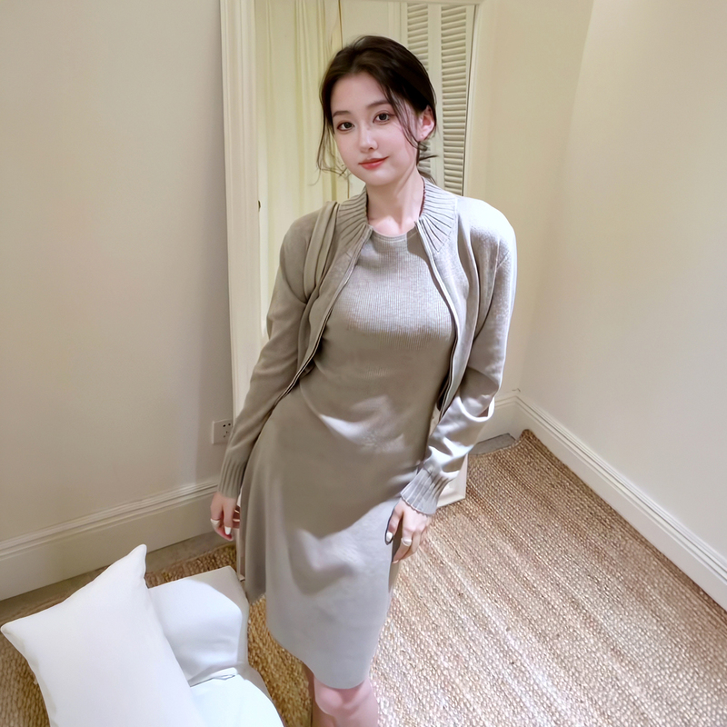 Korean-Style Lazy Style Early Autumn Knitted Suit for Women with a Mature and Elegant Look, Cardigan with Inner Skirt, Slim-Fitting Three-Piece Set Korean-Style Lazy Style Early Autumn Knitted Suit for Women with a Mature and Elegant Look, Cardigan with Inner Skirt, Slim-Fitting Three-Piece Set