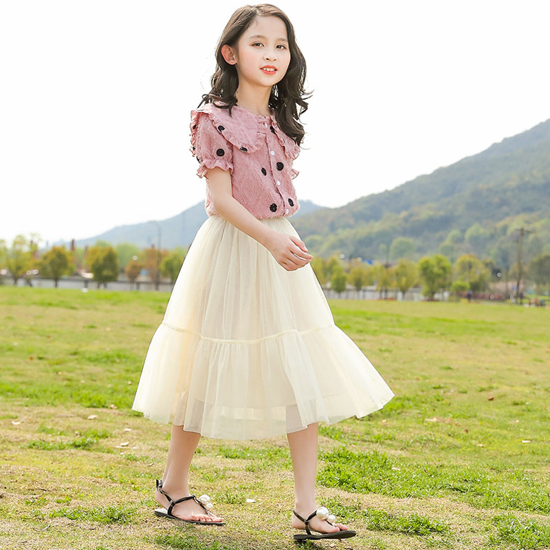 Korean girls summer dress 2022 new style big boy summer fashionable short-sleeved suit skirt two-piece set
