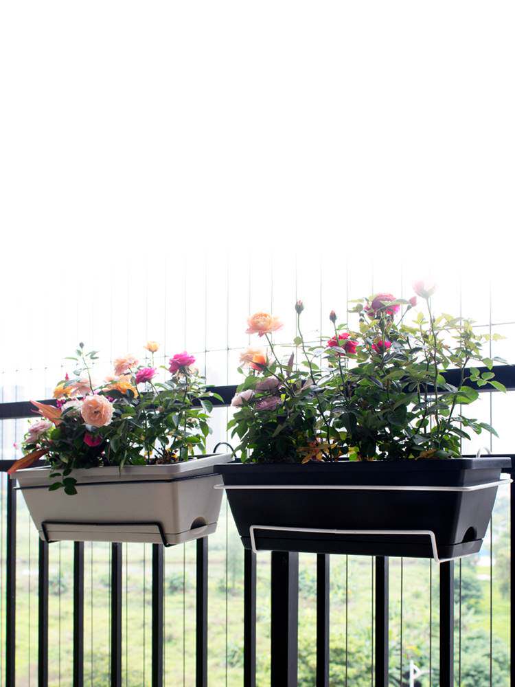 Flower pot plastic balcony vegetable box rectangular hanging long strip flower basin slot household Nordic large
