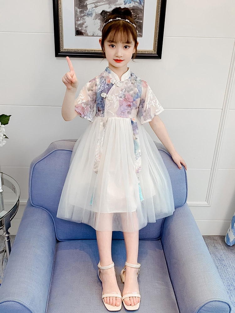 Korean girl's ancient costume Hanfu dress 2022 summer new little girl super-foreign style fairy mesh princess dress