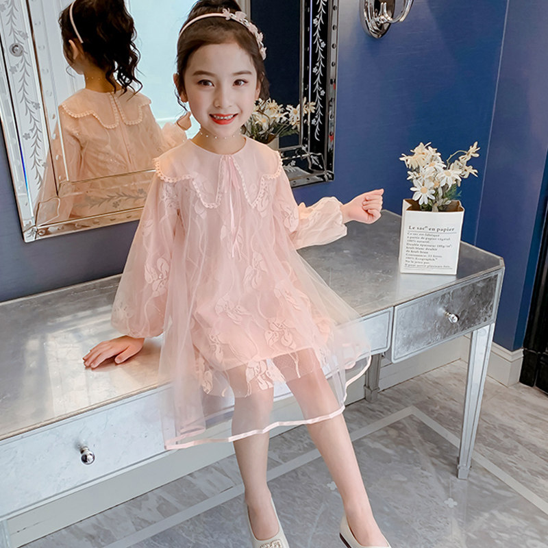 Girls autumn dress 2021 New Girl fashionable foreign style skirt Korean children long sleeve mesh princess dress