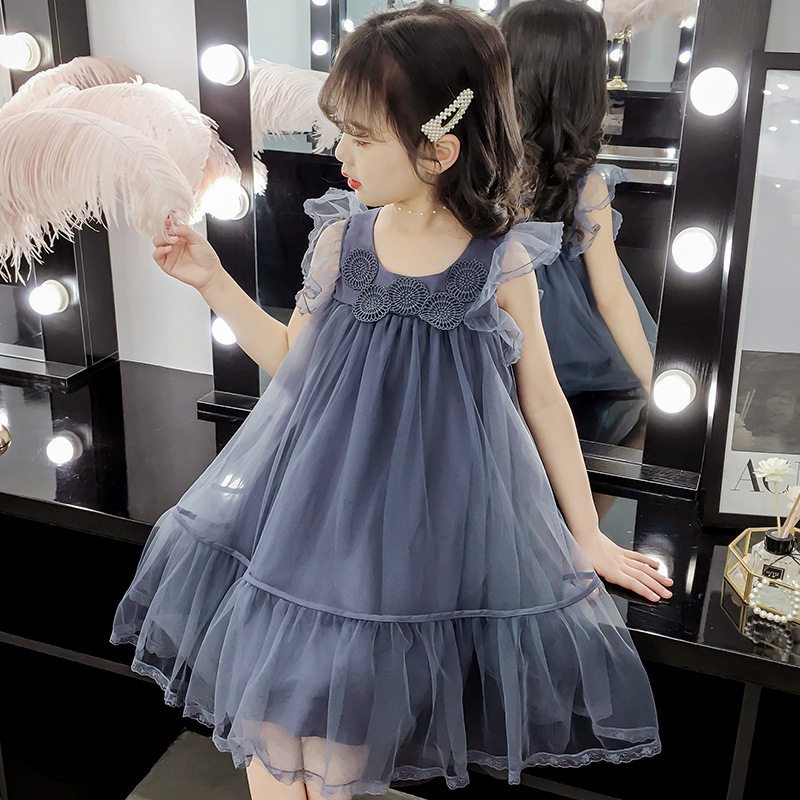 Girl's dress in summer clothes 2022 new Korean version CUHK Sleeveless Mesh Yarn Dress Child Foreign Vest Princess Dress